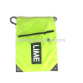 210D Polyester String Bag With Front Zipper Pocket